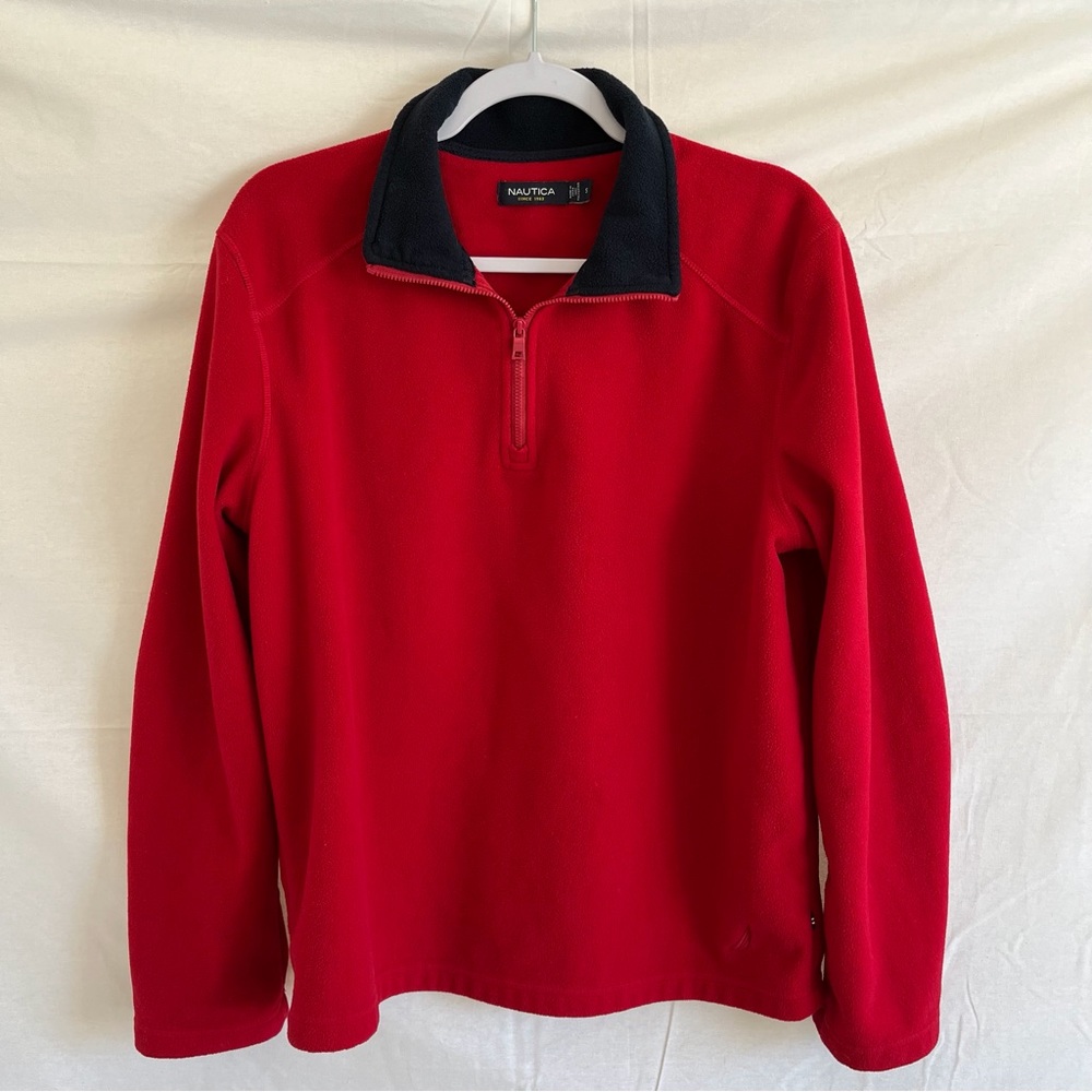 NAUTICA Men’s 1/4 Zip Red Fleece Pullover Long Sleeve Size Small